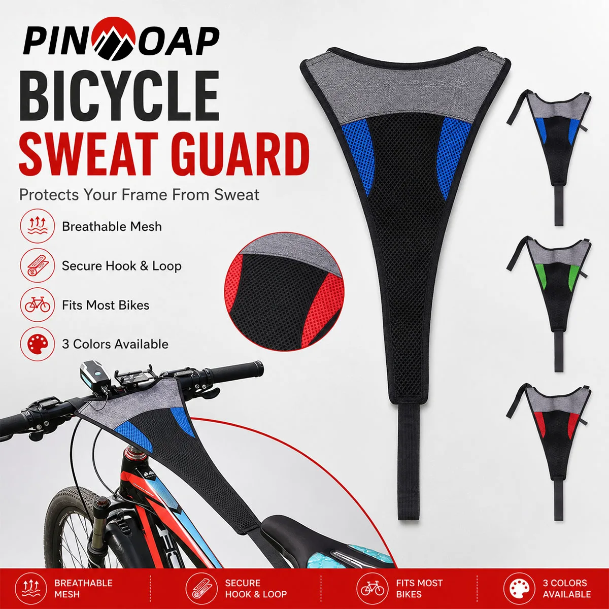 PINMOAP 1PC Bicycle Sweat Guard Net Indoor Cycling Trainer Breathable Bike Frame Sweat Catcher With Adjustable Straps Road MTB