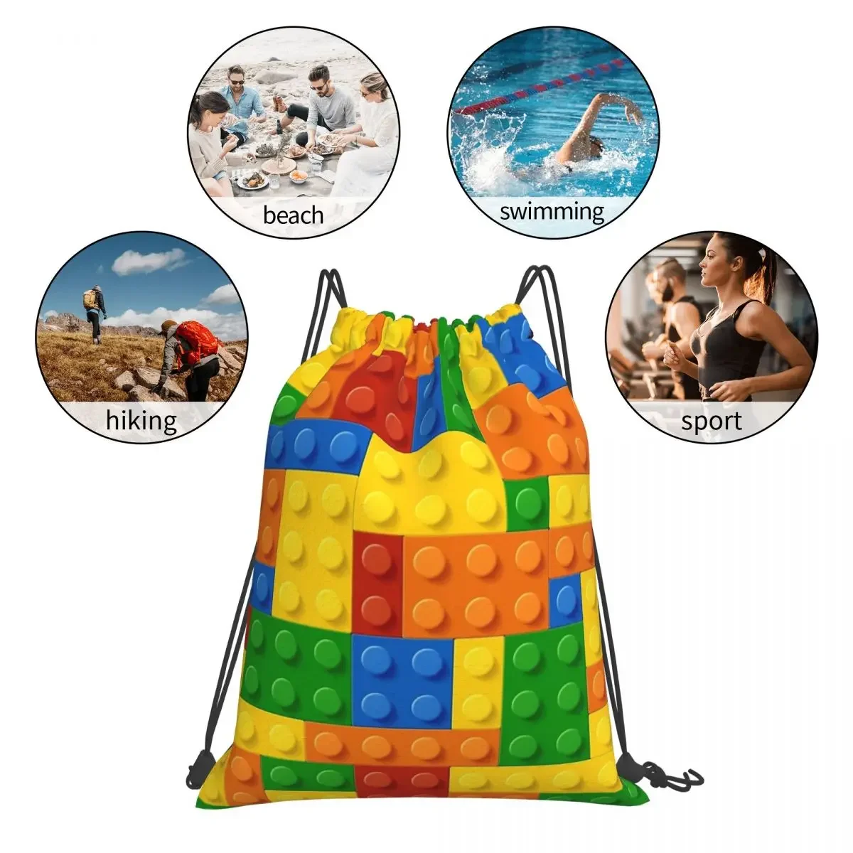 Building Blocks Construction Brick Backpacks Drawstring Bags Drawstring Bundle Pocket Sports Bag BookBag For Travel Students