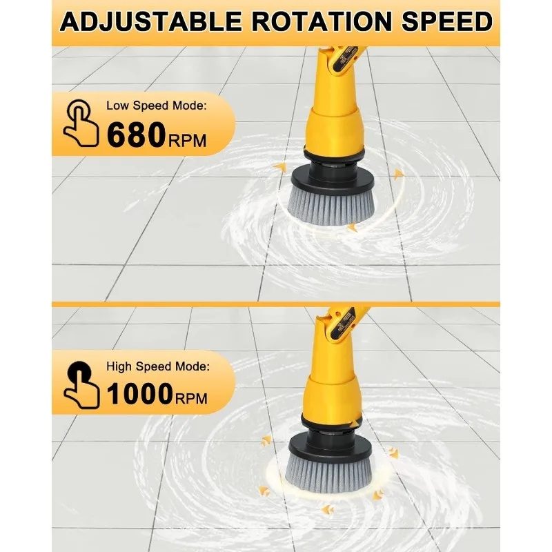 1000Rpm Elektrische Spin Scrubber, 20V Draadloze Reinigingsborstel Met Verstelbare Verlengingsarm, 4 Vervangbare Reinigingskoppen, Haak