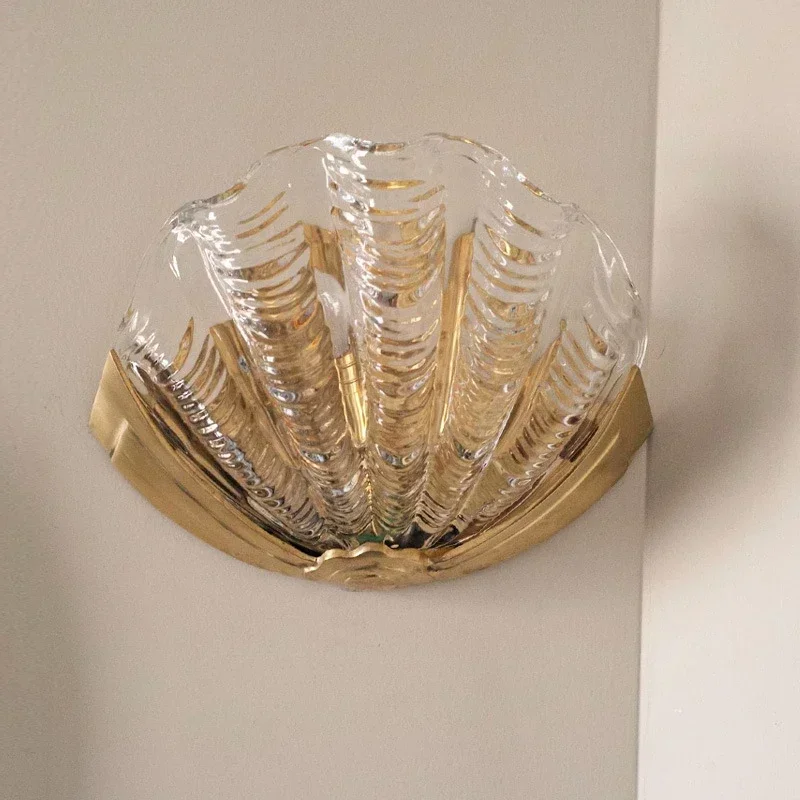 ‌Creative Shell Glass Wall Light Luxury Gold LED Lamps for Bedroom Bedside Corridor Mirror TV Background Home Decor Lighting