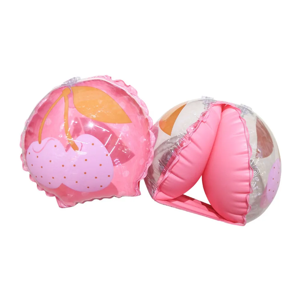 2Pcs Cherry Pattern Inflatable Arm Bands Kids Swimming Buoyancy Float Armbands Comfortable Waterproof Arm Rings for Beginners