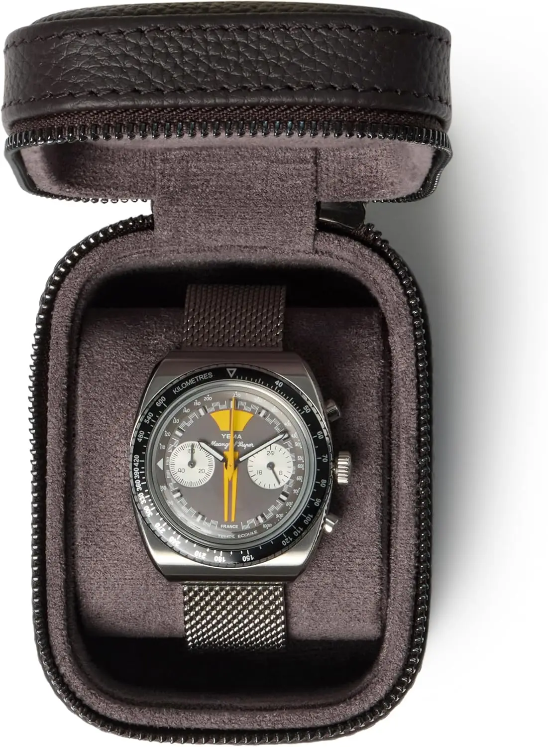 

Кожаный дорожный футляр для часов для мужчин и женщин с металлической молнией и широкой подушечкой для больших часов, коричневый