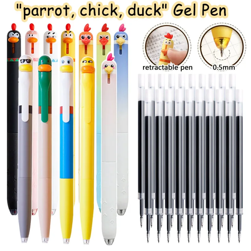 

32pcs/set Novelty "Parrot, Chick, Duck" Gel Pens Retractable Ballpoint Pens for School Supplies Home and Office Party Gifts