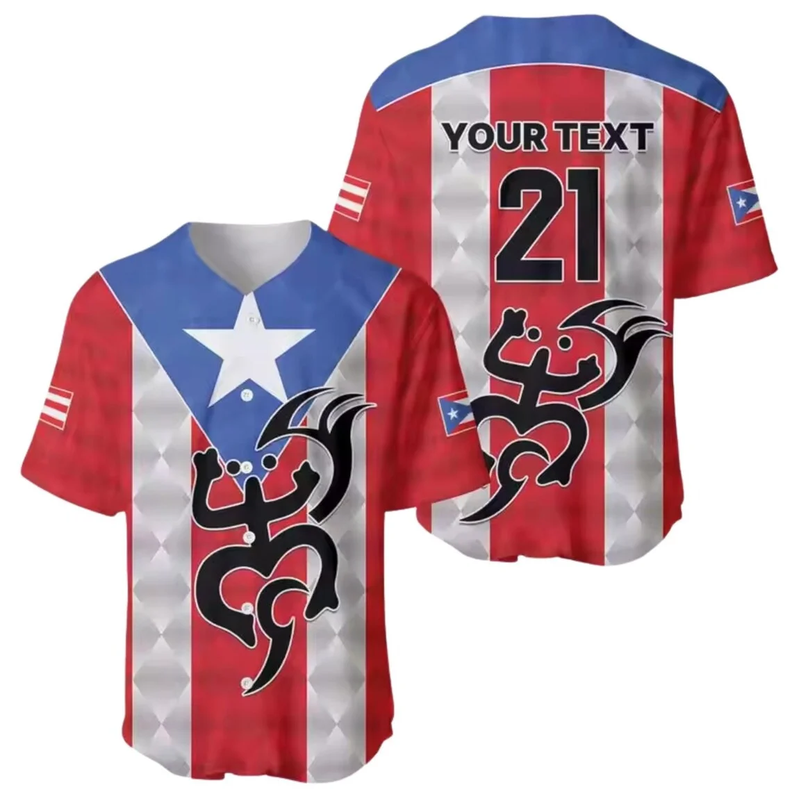 Puerto Rico Baseball Jersey, Personalized Name Number Shirt, Puerto Rican Flag Pinstripe Button Up Sports Fan Gift for Men Women