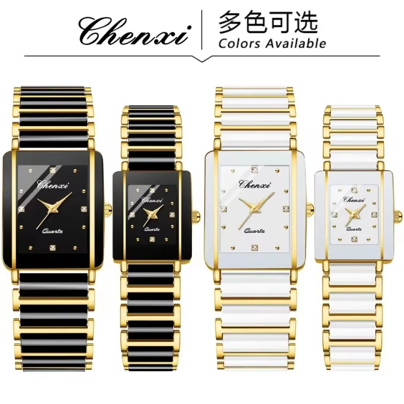 CHENXI 104A Couple's Quartz Watch Gold Black and White Ceramic Luxury Watch Men's and Women's Valentine's Day Gift Watch reloj