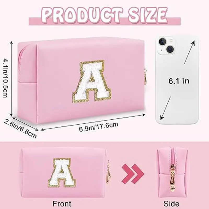 Embroidered Letter Cosmetic Bag, Octagonal Bag, Toiletry Bag, Travel Storage Bag, Clutch Bag, Waterproof and Portable