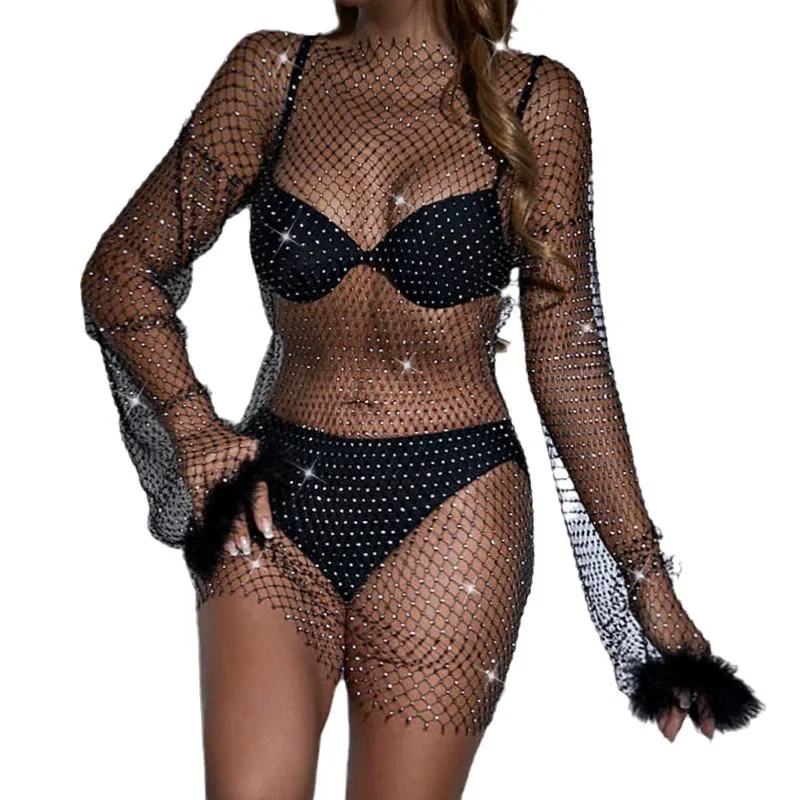 2024 New Street Spicy Girl prospettiva Cover Up piuma impiombata scava fuori il vestito da concerto maxi abiti per le donne CYDZ77