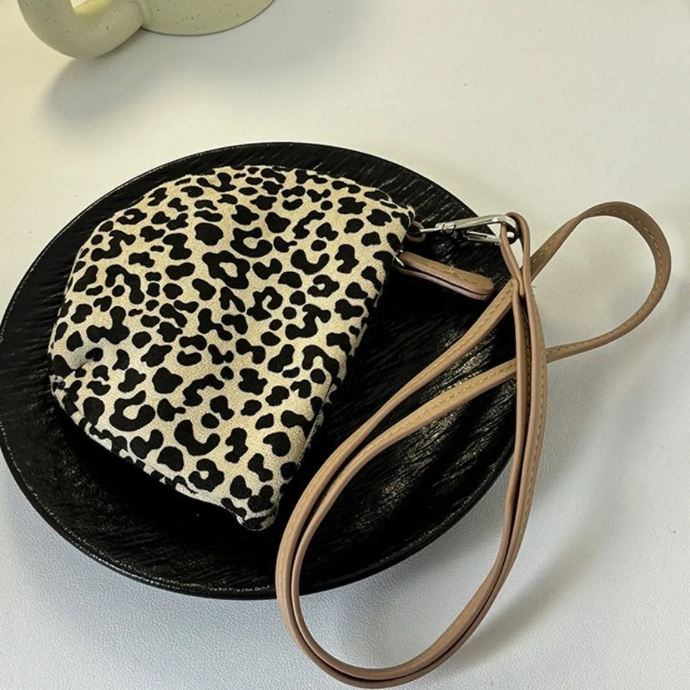 Camurça leopardo impressão pendurado pescoço saco y2k bolsa moeda com cordão titular do cartão estilo coreano mini saco de armazenamento meninas