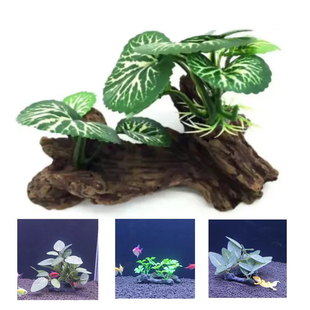 Aquarium Simulation Plant Plastic Artificial Turtle Tree Trunk Plant Fish Tank Grass Wood Decoration Underwater Plants