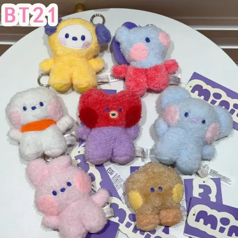 Chaveiro de pelúcia MINI de animais fofos e modernos da BT21 Kpop coreano, embalagem para bolsa, decoração de desenho animado, presente de aniversário.