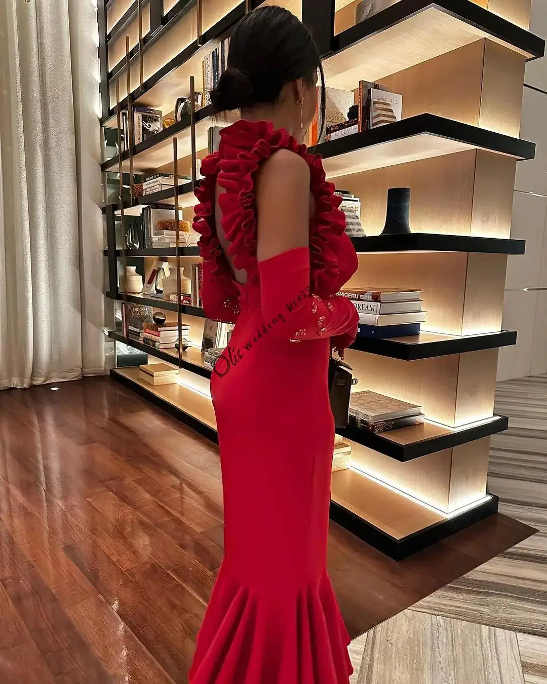 customized  Elegant Mermaid Prom Dresses High Neck Sleeveless Pleated Beadings Ankle Length Red Party Dresses Evening Dresses