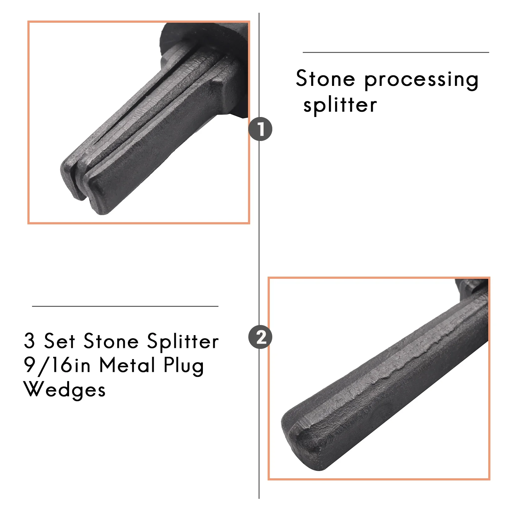 3 Set pemecah batu 9/16in steker logam wedge dan bulu pengisi Beton batu pemisah alat tangan