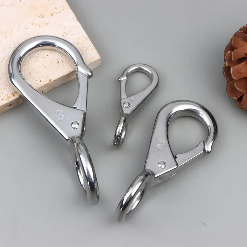 *Heavy Duty Stainless Steel 304 Spring Snap Hook Rigid Loaded Fixed Eye Clip Carabiner Universal Marine Boats Clip Dock Hardware