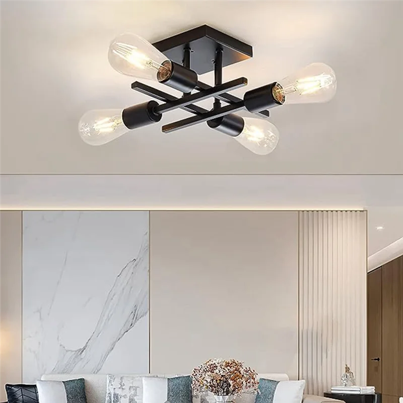 Industrial Style American Ceiling Lamp Corridor Aisle Living Room Chandelier Semi-Recessed Ceiling Lamp (Without Lamp)