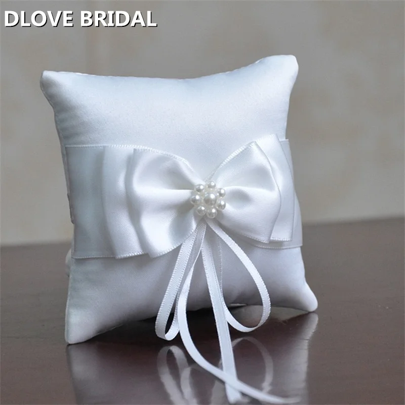 Double Bow Ribbon Romantic Ring Pillow Bridal Wedding Ceremony Pocket Ring Pillow Cushion Bearer with Ribbons Decoration