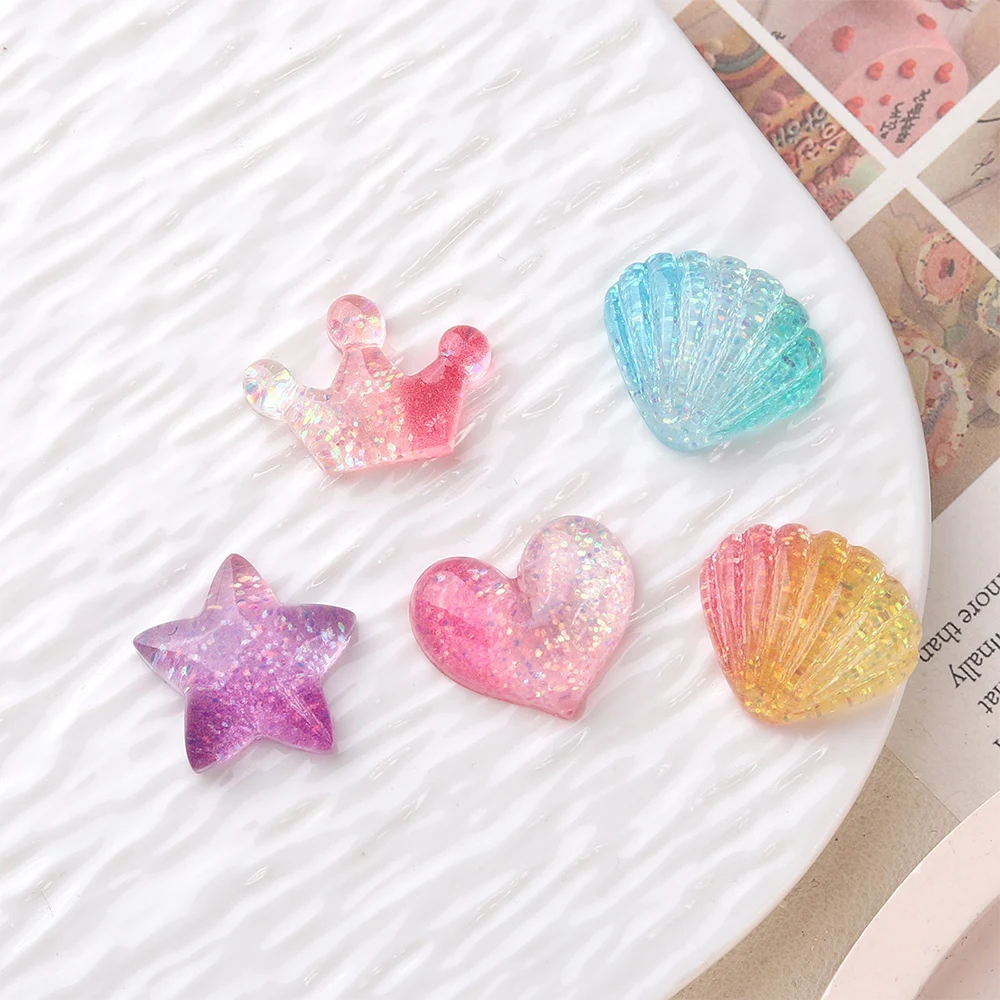 10PCS Gradient Shell Series Miniature Flat Back Resin Cabochons For Hairpin Scrapbooking DIY Home Decor Craft Accessories