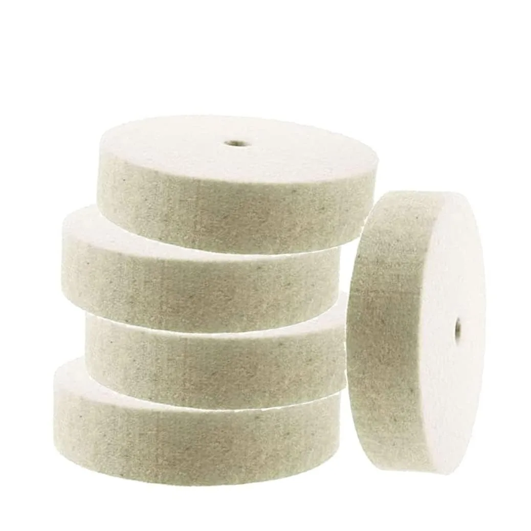 5 peças roda de polimento de lã comprimida de 3 polegadas (aproximadamente 7,6 cm), 3/8 polegadas (aproximadamente 1,9 cm) furo de ramo feltro de ovelha poli