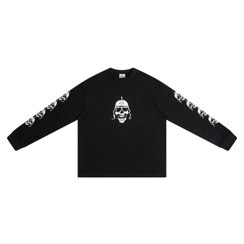 European American West Coast Choppers Long-sleeved T-shirt Black Men Women Versatile Casual Top Skull Print T Shirts Oversized