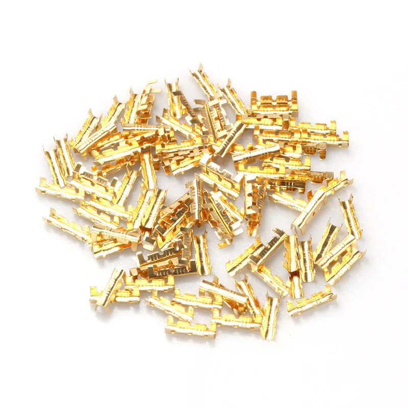100PCS Bag Pack Golden U-Shaped Copper Crimp Terminals, Automotive U Type Wire Connector Plug Cable Joints