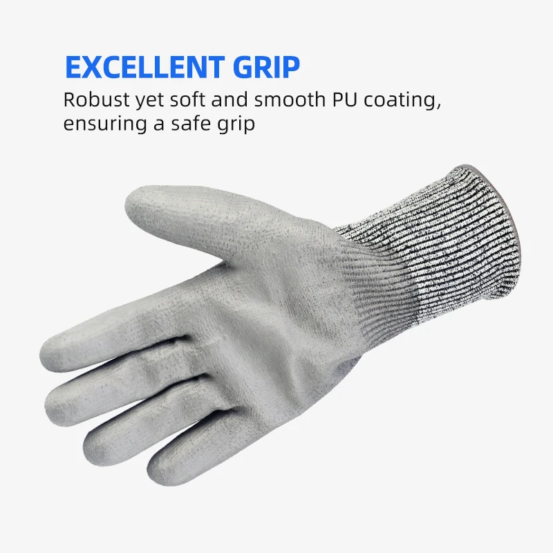 Wonder Grip 12 Pairs/24Pcs Level C Anti-Cut Safety Work Gloves PU Palm Coating 13 Gauge Mineral Fiber & HPPE Cut Resistant Liner