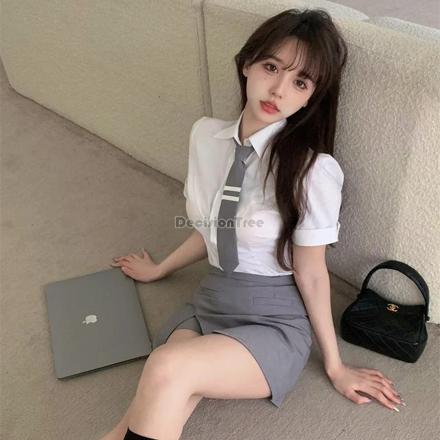 2024 improved korea style women jk uniform set retro fashion short sleeve blouse half pleated skirt two-piece daily jk set w744