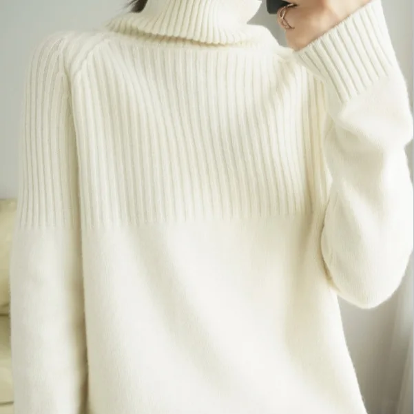 Autumn/Winter Thickened Polo Turtle Neck Sweater Women's Loose Fit Idle Style Pile Up Neck Long Sleeve Pullover Knit Base Layer