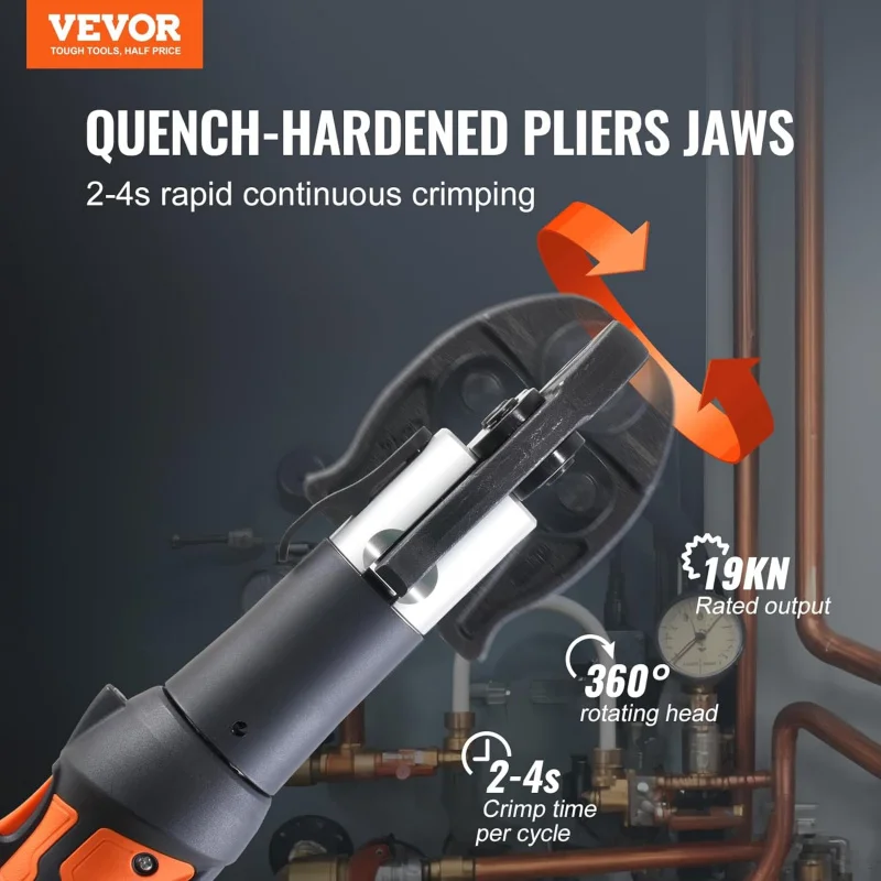 VEVCR Mini ProPress Tool,18V Electric Pipe Crimping Tool for 1/2",3/4",1" Copper Pipes,Press Tool Kit with 3 Pro Press Jaws,2pcs