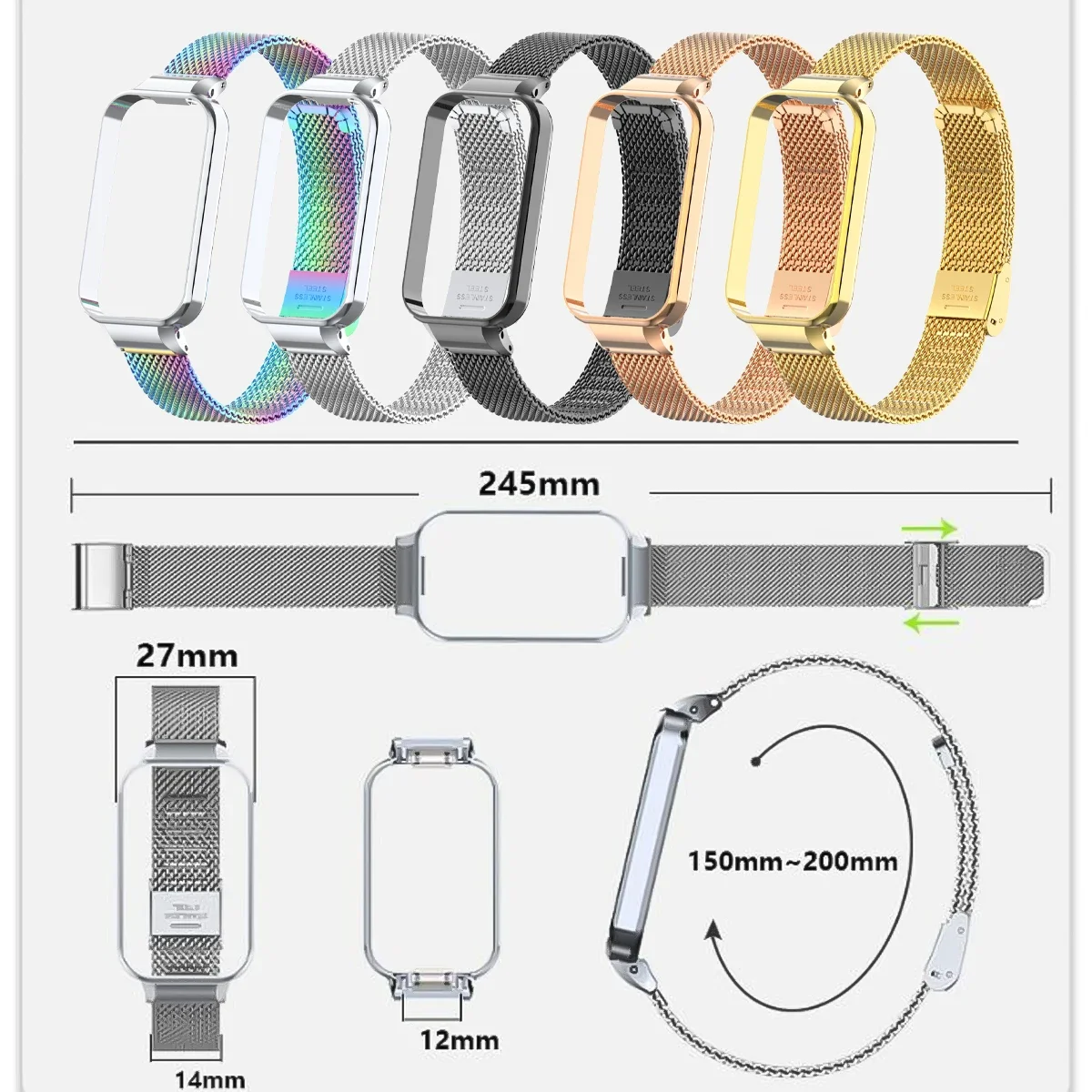 Roestvrijstalen Bandjes Voor Xiaomi Mi Band 8 Actieve Horlogeband Luxe Metal Polsbandjes Armband Voor Mi Band 8 Actieve Riem