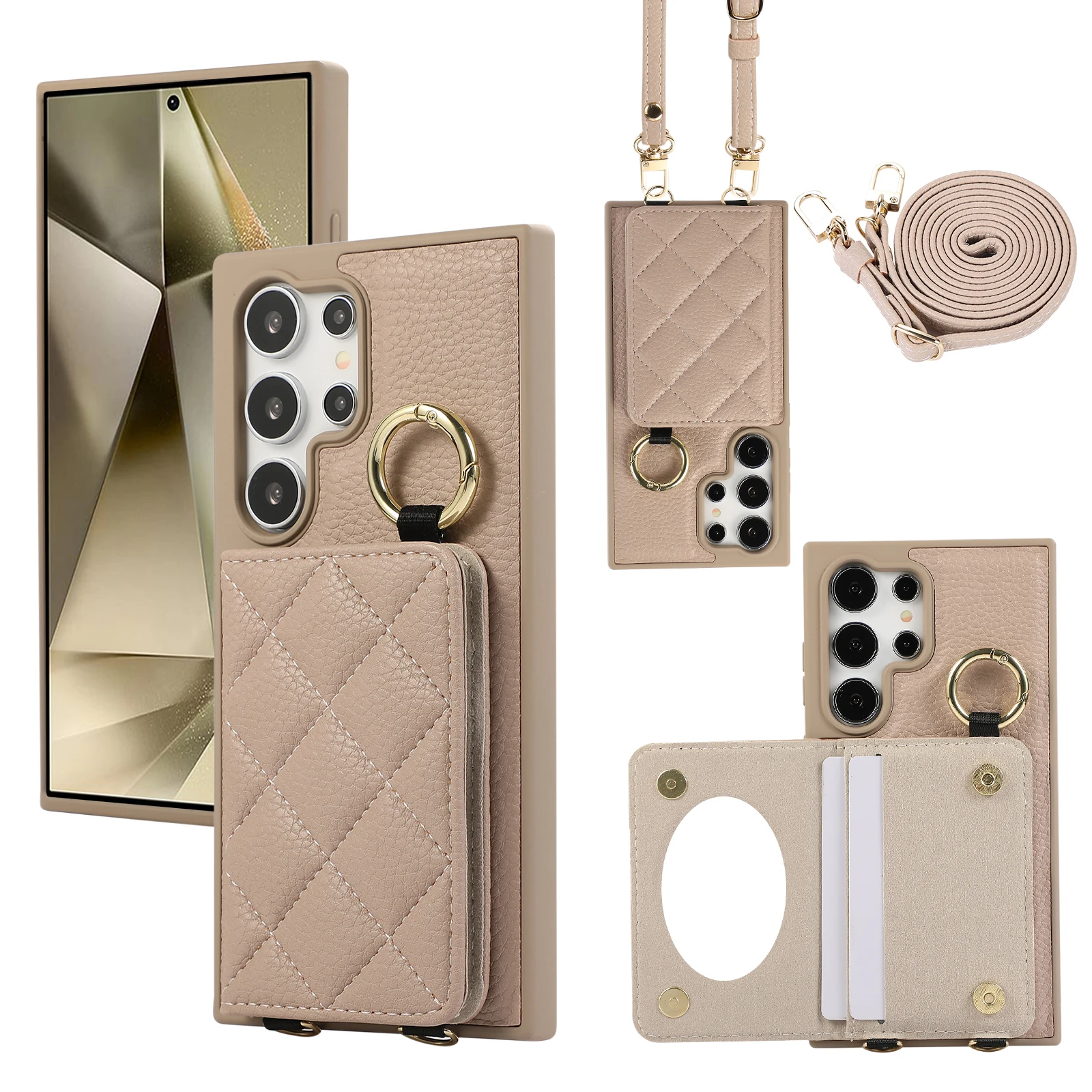 

Crossbody Wallet With Card Holder Phone Case For Samsung Galaxy S24 23 22 S25 Edge S26 FE Ultra Plus Plaid Pattern Leather Cover