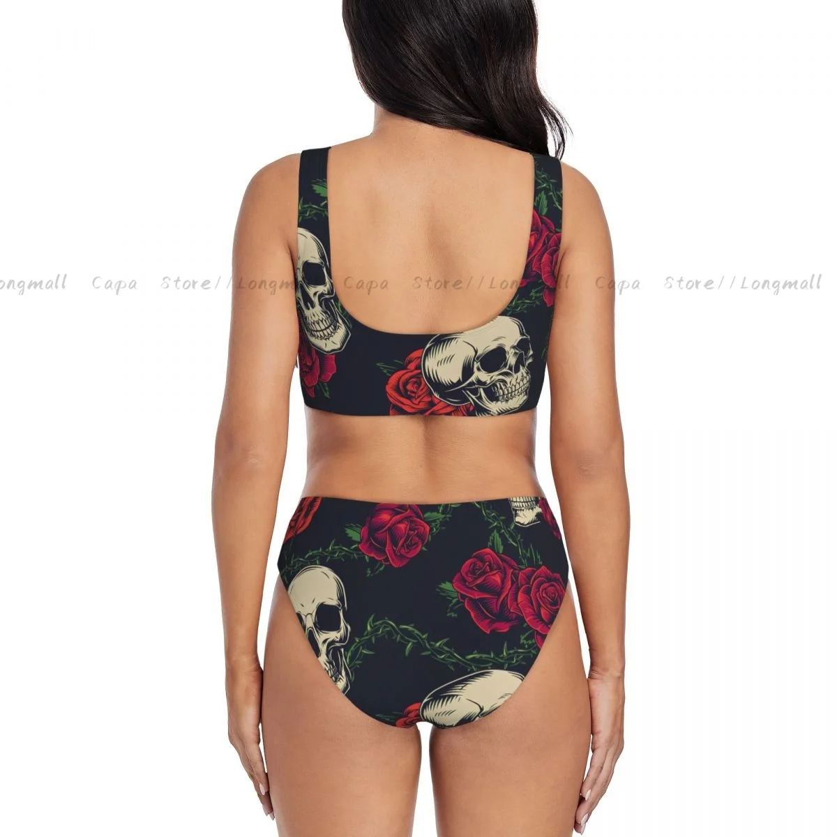 ผู้หญิงชุดบิกินี่ Skulls และ Roses ชุดว่ายน้ํา Push Up ชุดว่ายน้ําหญิงชุดว่ายน้ํา