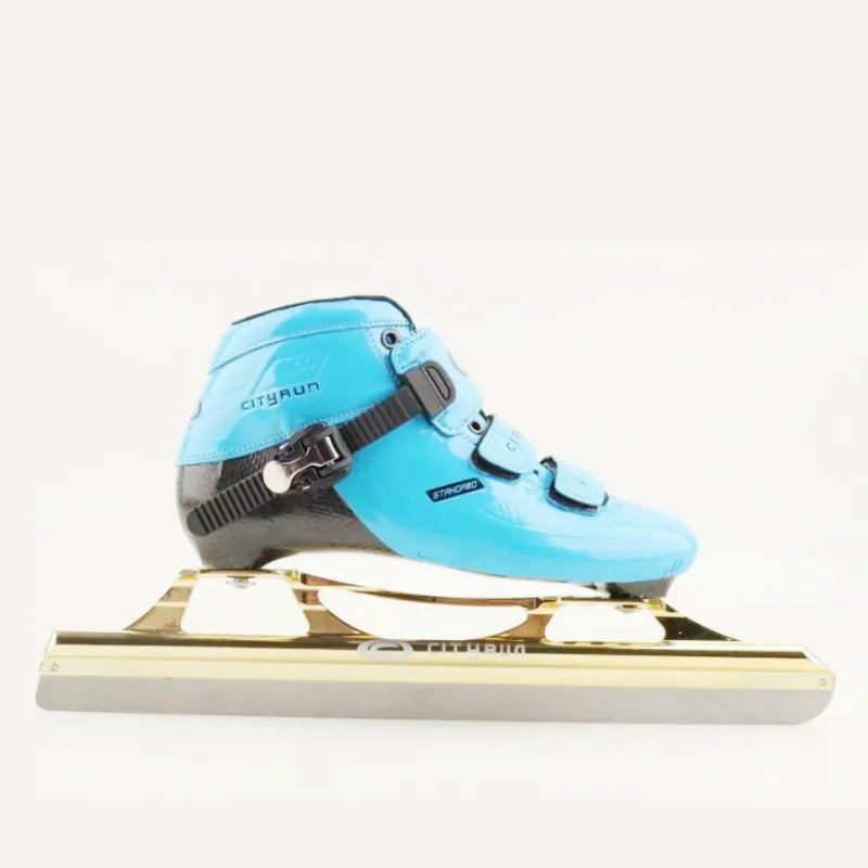 CT2 Fixed Long Track Race Ice Skates with Black White Blue Red 380mm 410mm 430mm Ice Blade 15 16 17 Inches Speed Skating Patines