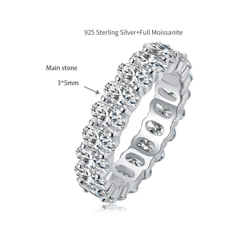 

Apaison Full 3*5 mm Oval Real Moissanite Rings For Women 100% 925 Sterling Silver Top Quality Ring Fine Jewelry Girls Gift