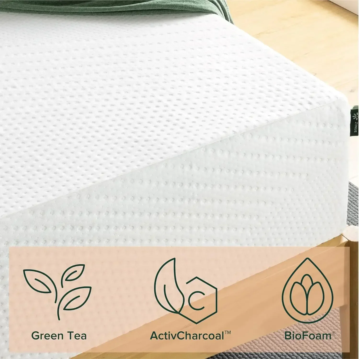 Queen Size Mattress, 12 Inch Green Tea Essential Memory FoamMattress, Bed-in-a-Box, White, CertiPUR-US Certified