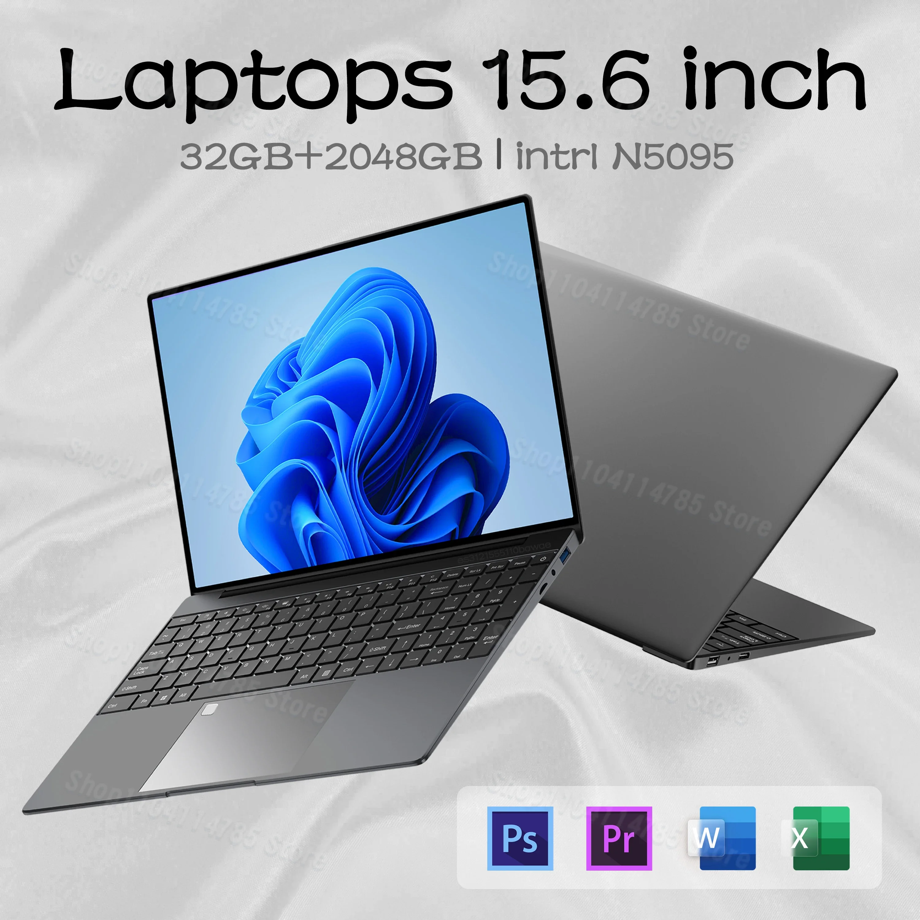 Nieuwe 15,6-inch laptop, Windows 11 Pro N5095 1920x1080 32GB + 2048 GB Vingerafdrukontgrendeling, toetsenbord met achtergrondverlichting, draagbaar