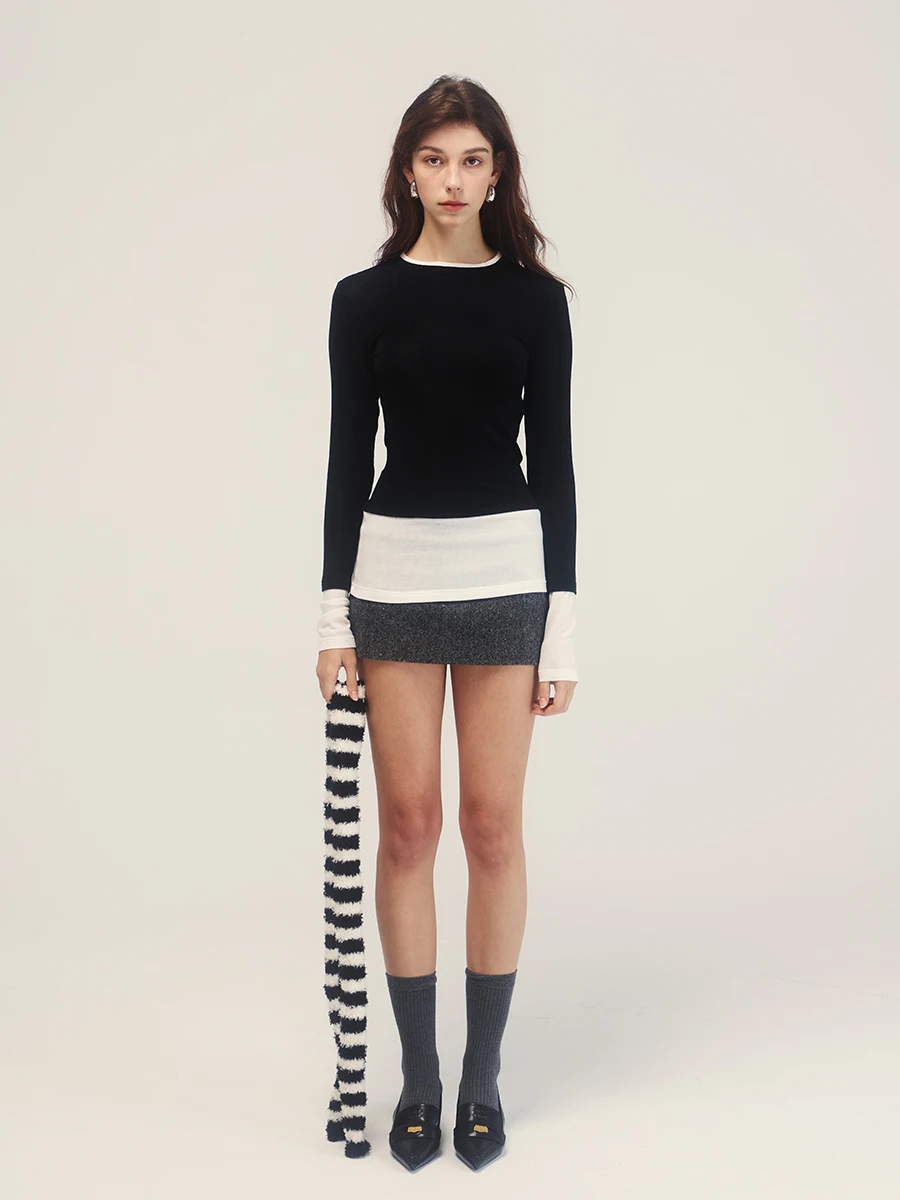 

ELIATELIER "Order Mix" Merino Wool Waable Color Blo Knitted Base irt Women's Premium T-irt Wool Material