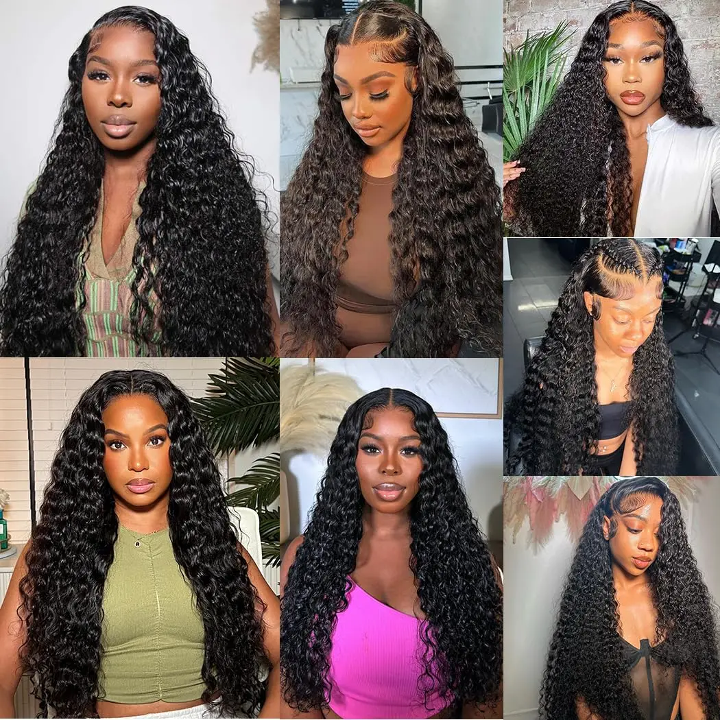 Perruque Lace Front Wig Deep Wave brésilienne naturelle, cheveux bouclés, 5x5, pre-plucked, pour femmes africaines