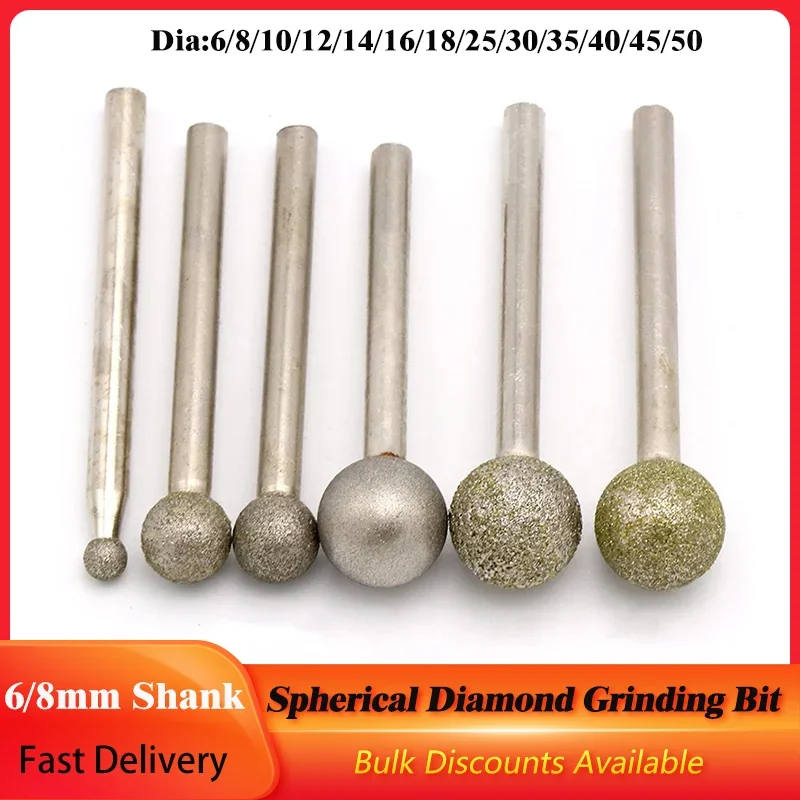 

6-50mm Ball Diamond Grinding Head 6/8mm Shank Round Spheroidal Polishing Burr Bit Emery Grinding Needle For Dremel Rotary Tool