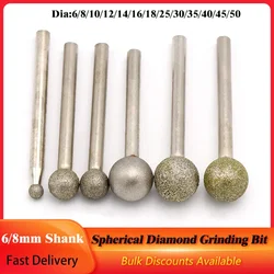 6-50mm Bal Diamant Slijpkop 6/8mm Schacht Ronde Sferoïdale Polijsten Burr Bit Emery Slijpnaald voor Dremel Rotary Tool