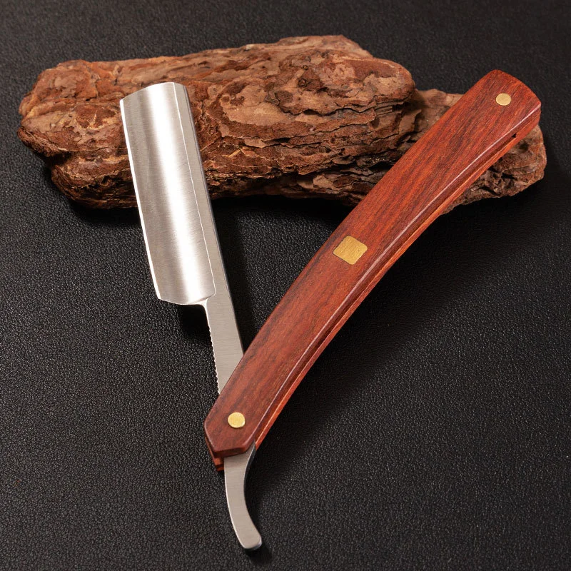 Старший винтажный деревянный нож с прямой кромкой, профессиональная парикмахерская бритва из нержавеющей стали, складной нож для бритья для мужчин, подарок
