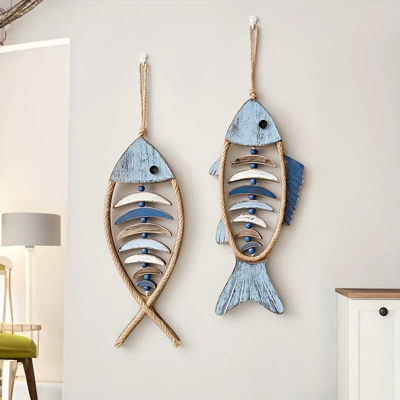 1pc Mediterranean Wall Decoration Three-dimensional Small Pendant Fish-shaped Model House Room Wall Decoration Background