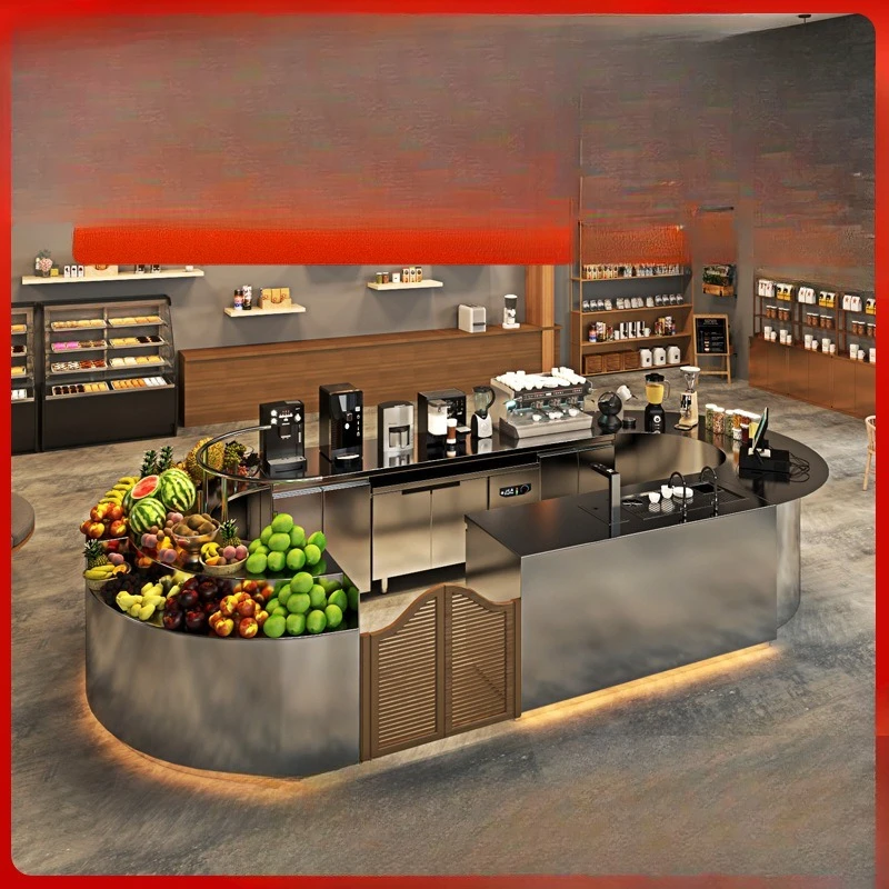 New Chinese style tea coffee bar counter, random pattern stainless steel front, custom embedded pure tea house