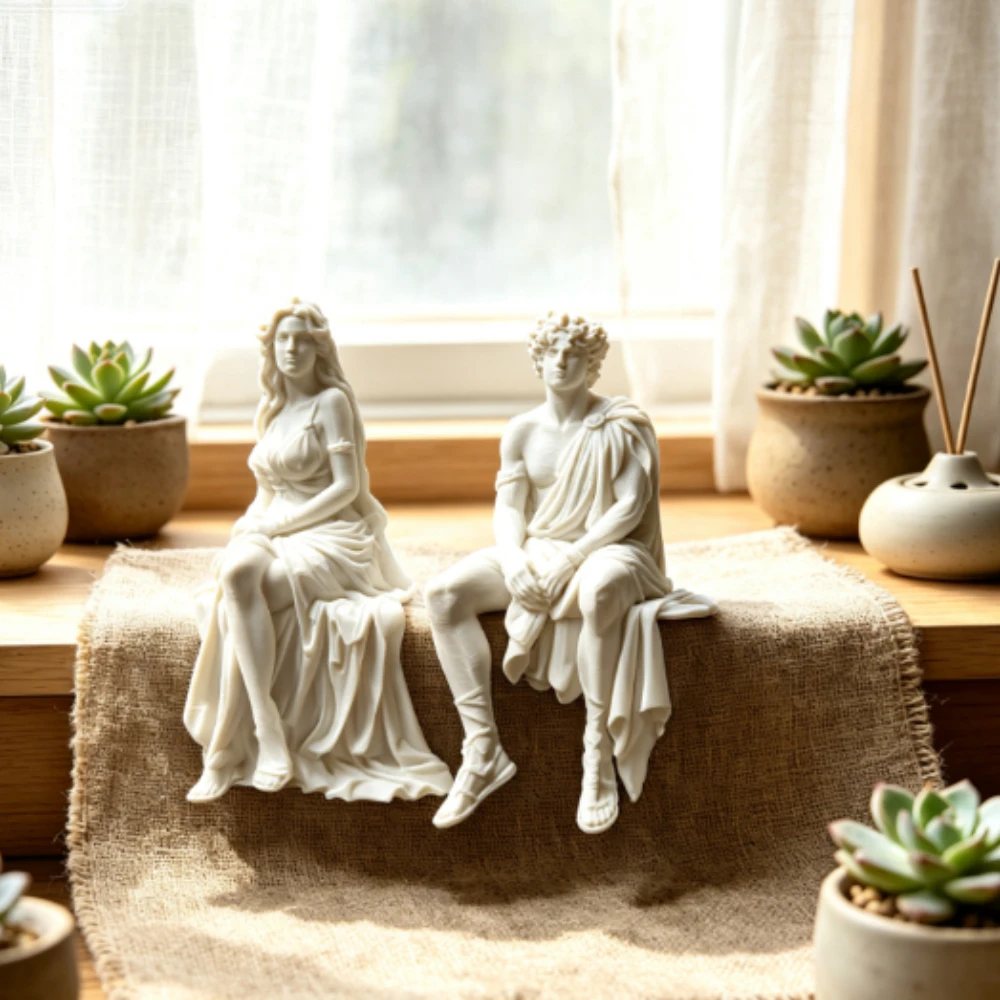 Griechischer Gott, sitzende kleine Statue, 3D-gedruckt, klassische Mythologie, männliche und weibliche Figuren, kantenhängende Desktop-Ornamente, Bücherregal-Dekoration – Detail 7
