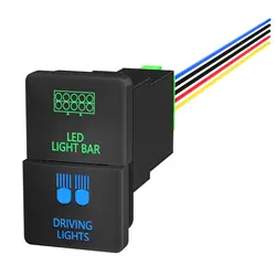 12v interruptores duplos para carro, barra de luz led e símbolo de luz de condução, botão de pressão azul e verde, interruptor liga/desliga led duplo para toyota