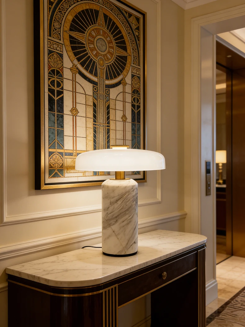 Natural White Marble Table Lamp Atmosphere Home Glass