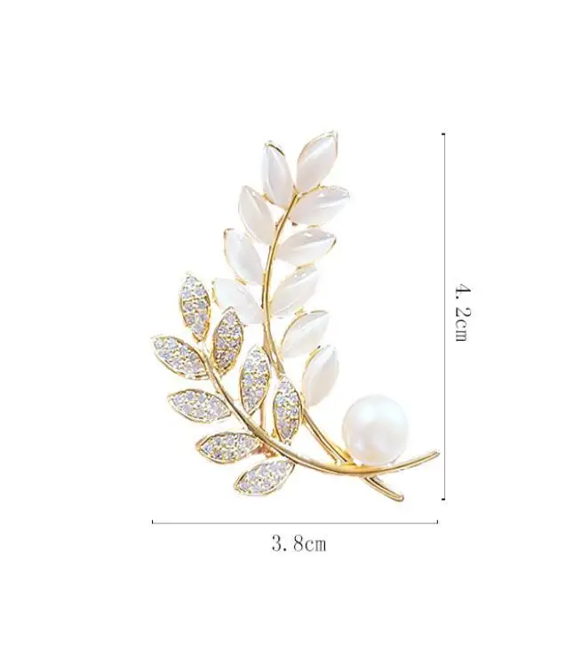 Temperament White Pearl Leaves Brooches For Women Rhinestone Pins Suit Coat Wedding Dating Party Brooch Jewelry Accessories