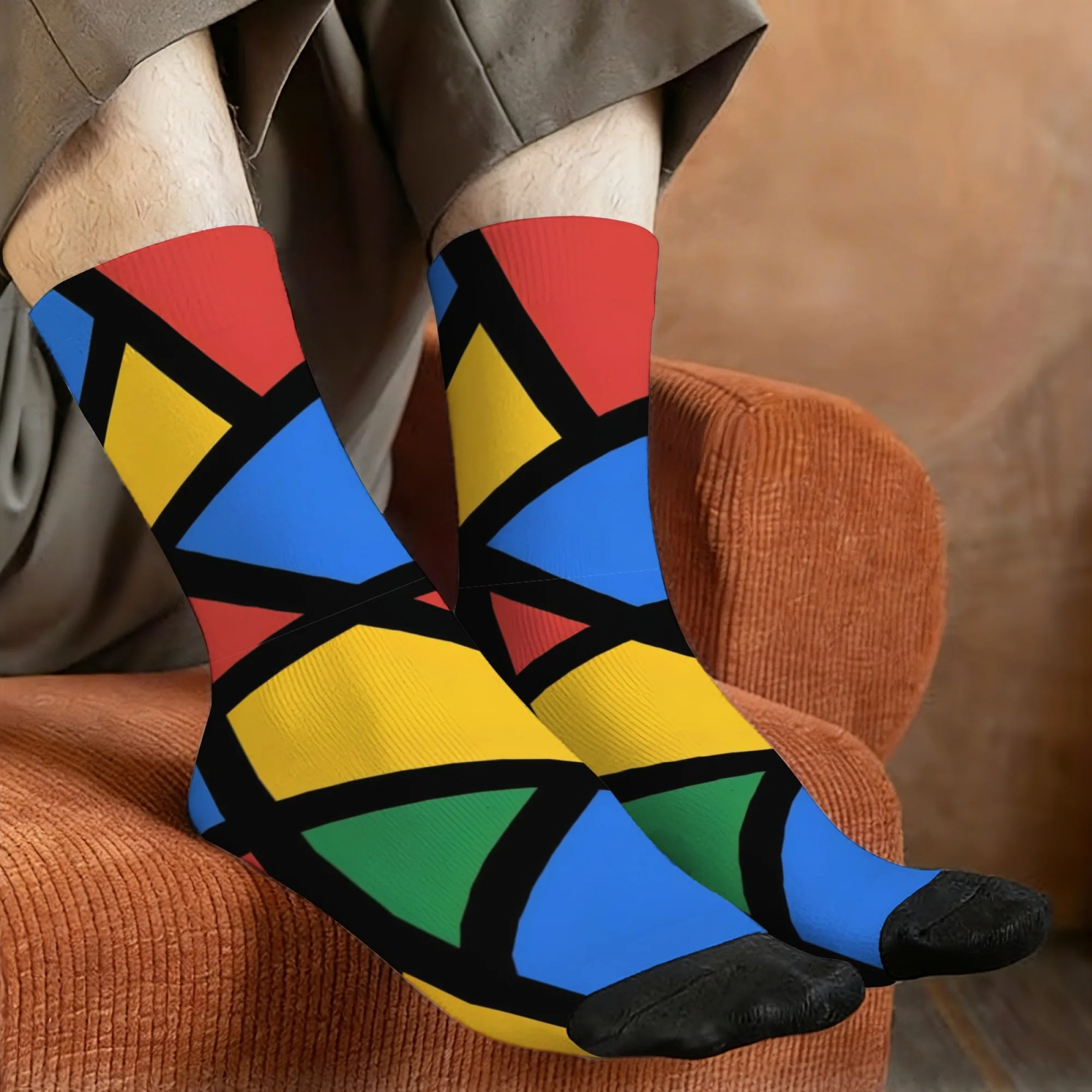 Colorful Geometric Art Socks Non-slip Elastic Lightweight Men's Socks Travel Leisure Hiking Retro Trendy Daily Wear Sports Socks
