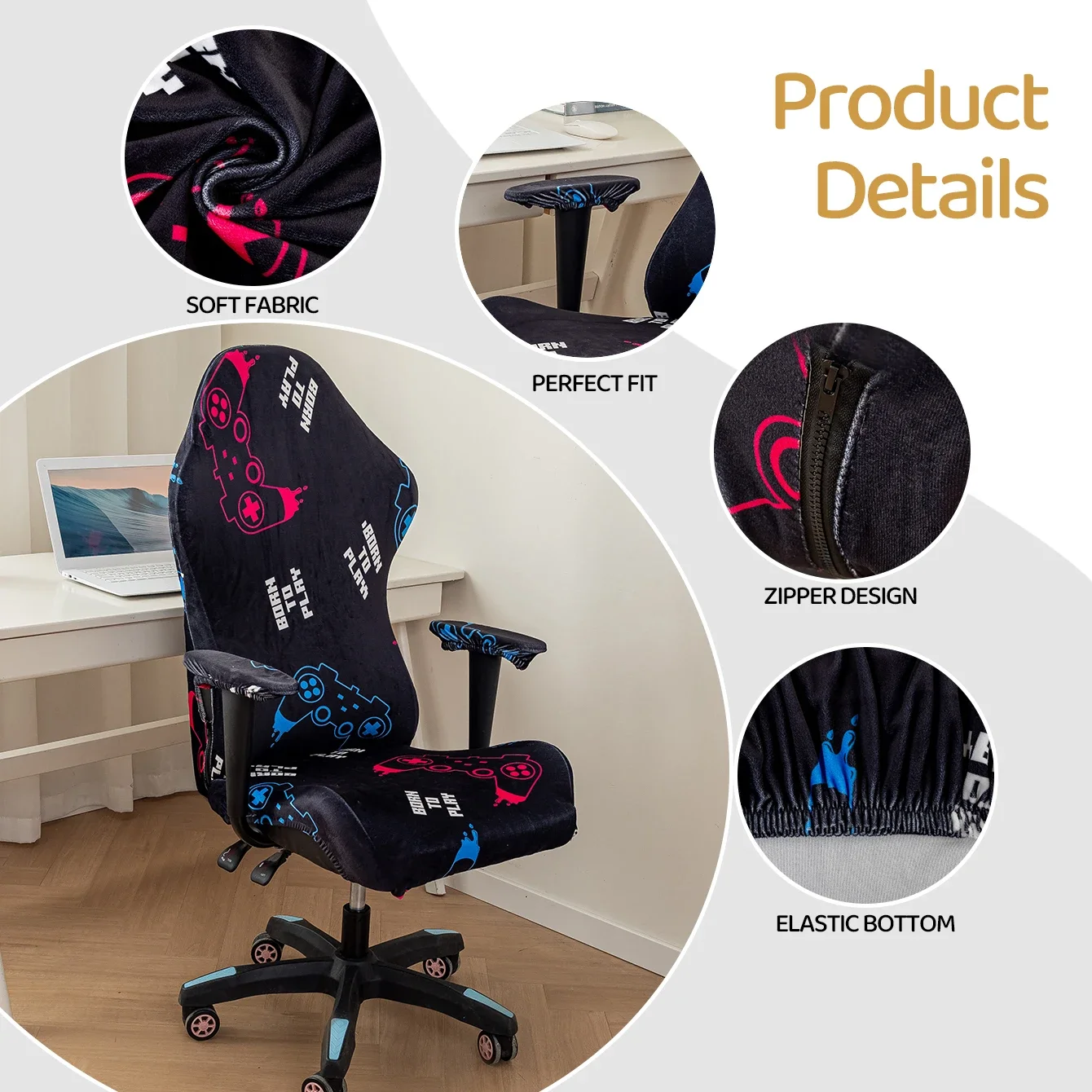 Velvet Color Gaming Chair Cover Soft Elasticity Spandex Armchair Slipcovers Computer Seat Chair Covers Stretch Rotating Lift