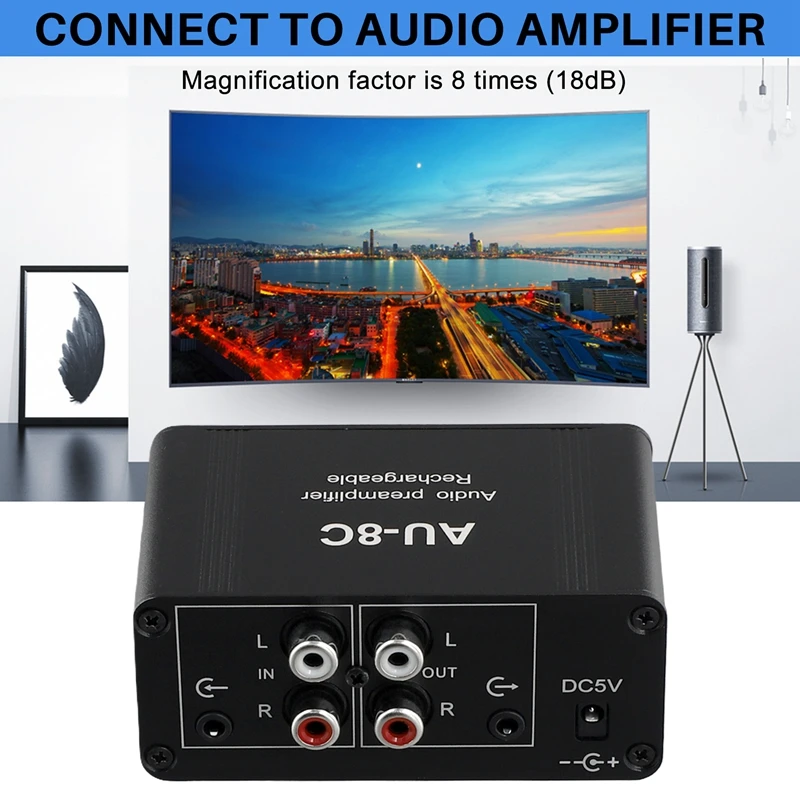 AU-8C Rechargeable NE5532 Stereo Audio Preamplifier Amp Headphone Amplifier Board RCA 3.5MM Volume Control