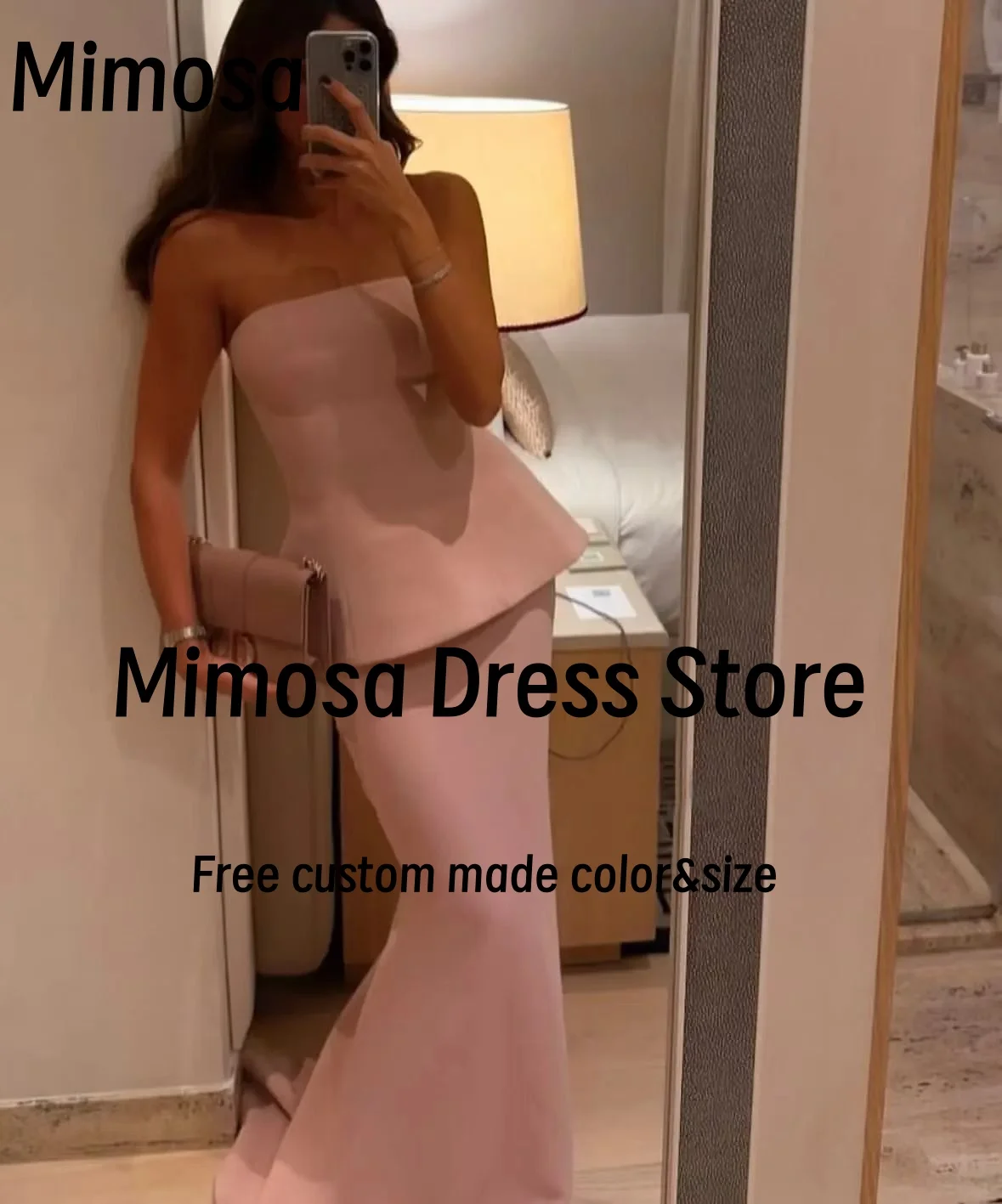 Mimosa Strapless Prom Dresses Two Pieces Bridesmaid Dress for Wedding Party Zipper Back Evening Gowns Customized