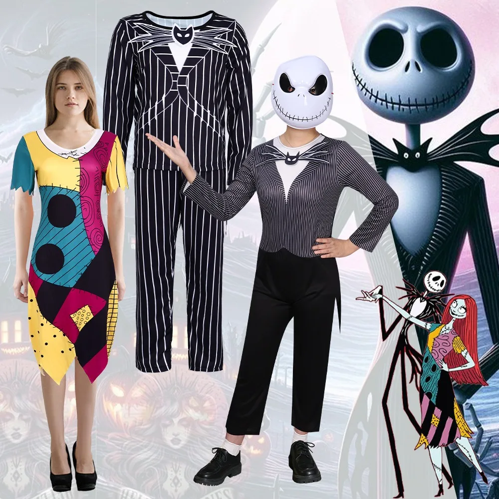 

Halloween Sally Suit Cosplay Costume Anime Movie Bodysuit Spandex Jumpsuit Party Carnival Leggings Day of The Dead Zentai Set